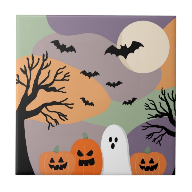 Almofada noite de halloween abóboras e fantasmas fliese (Vorderseite)