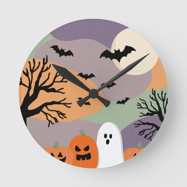 Almofada noite de halloween abóboras e fantasmas runde wanduhr (Vorderseite)