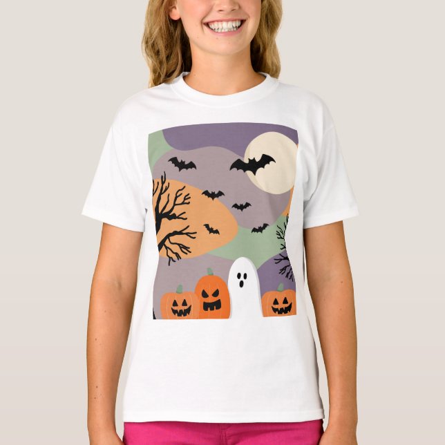 Almofada noite de halloween abóboras e fantasmas T-Shirt (Vorderseite)