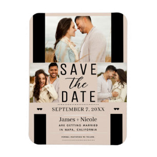 Almond Bisque Save the Date 3 Foto Hochzeit Magnet