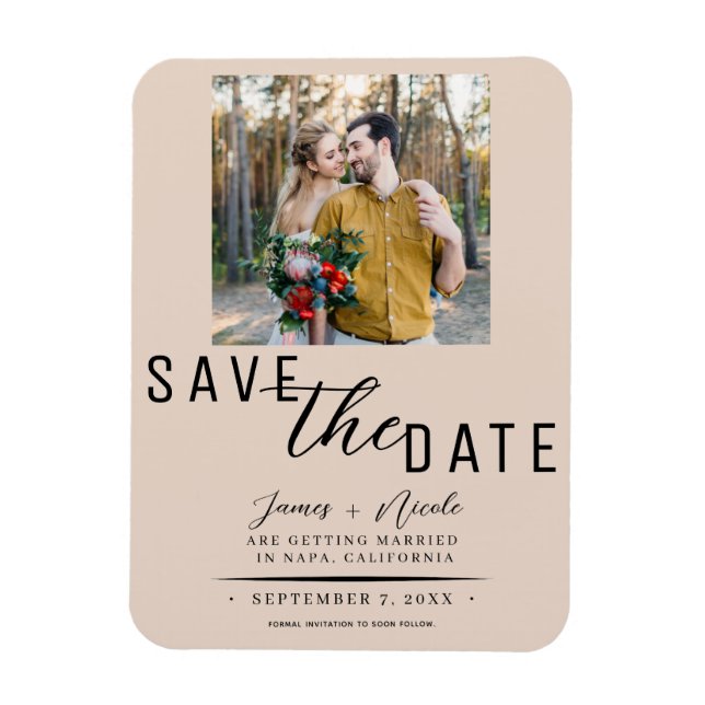 Almond Bisque Save the Date Foto Wedding Magnet (Vertikal)
