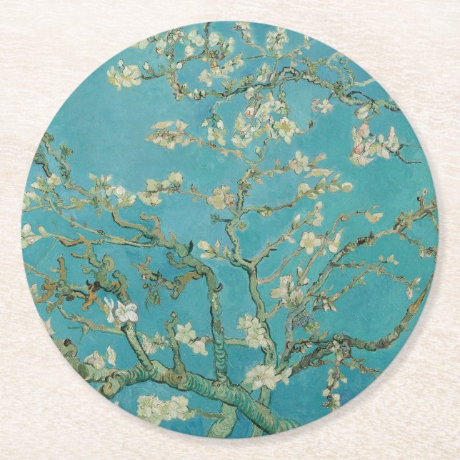 Almond Blossom, Oil Painting, Vincent Van Gogh Runder Pappuntersetzer (Vorderseite)
