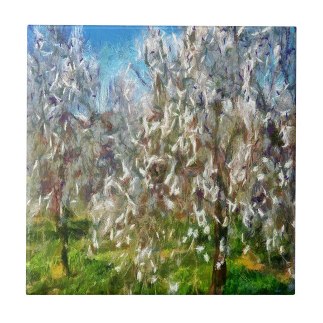 Almond Blossom Pointillismus Kunstmalerei Fliese (Vorderseite)