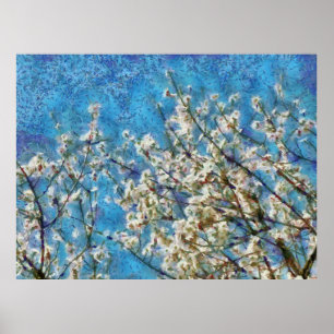 Almond Blossom und Blauer Himmel im Stile gepunkte Poster