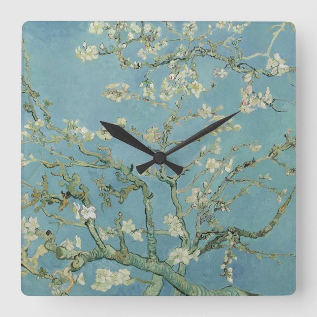 Almond Blossoms Painting by Van Gogh Quadratische Wanduhr (Vorderseite)
