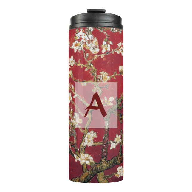 Almond Blossoms Red Vincent van Gogh Art Monogram Thermosbecher (Vorderseite)