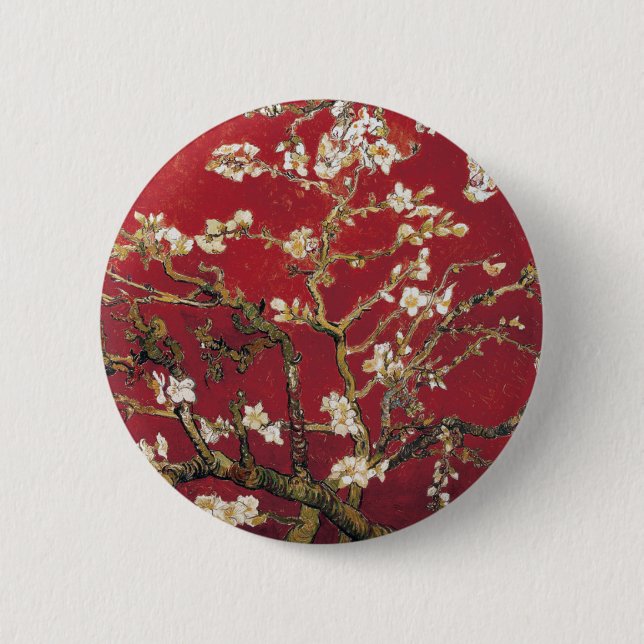 Almond Blossoms Roter Vincent van Gogh Malerei Button (Vorderseite)