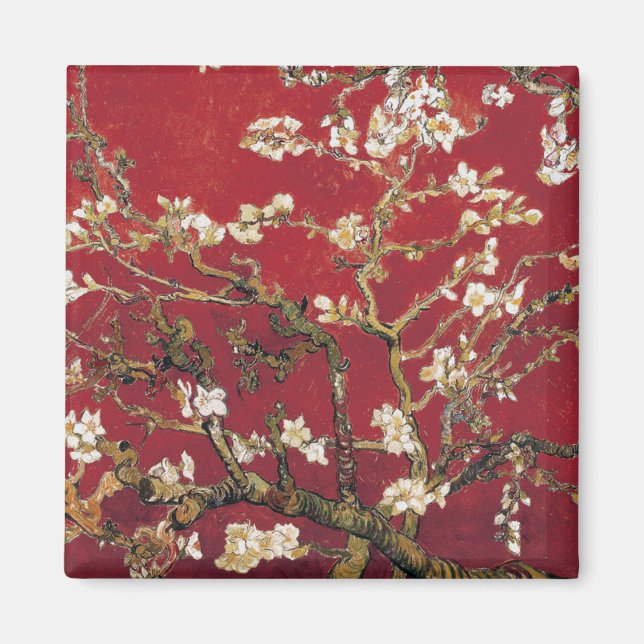 Almond Blossoms Roter Vincent van Gogh Malerei Magnet (Vorne)