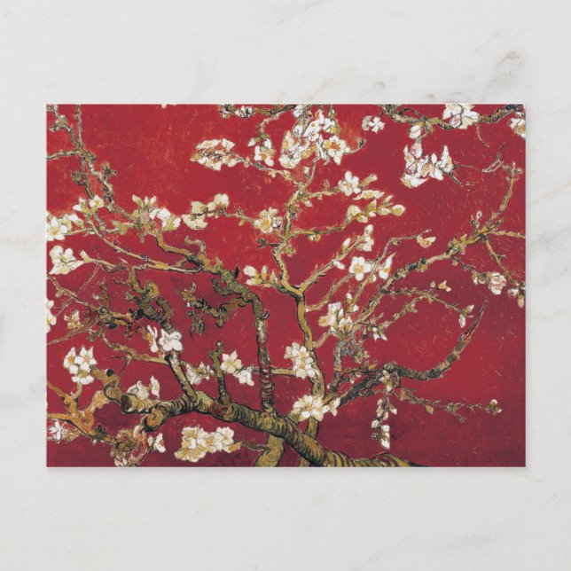 Almond Blossoms Roter Vincent van Gogh Malerei Postkarte (Vorderseite)