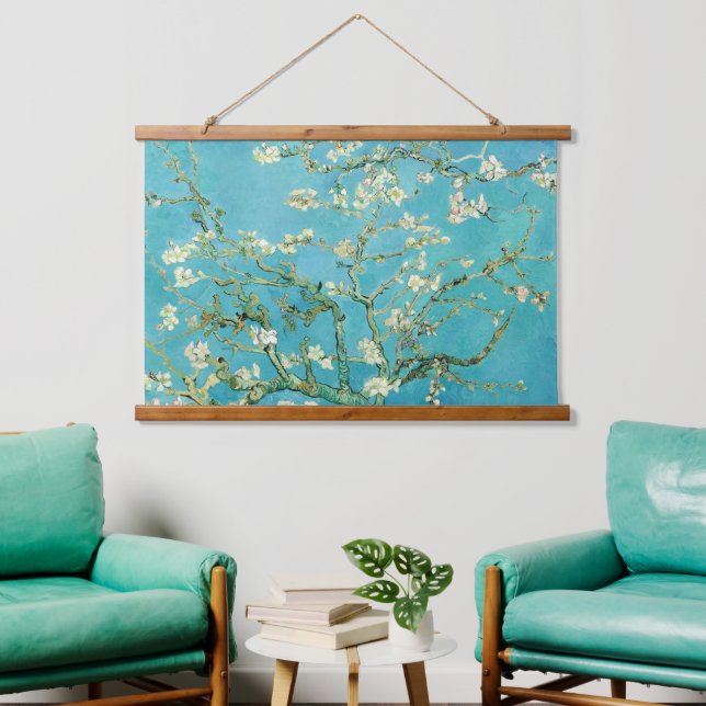 Almond Blossoms | Vincent van Gogh Wandteppich Mit Holzrahmen (Wohnzimmer)