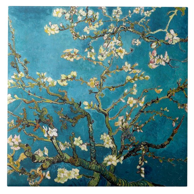 Almond Branches in Bloom Tile Fliese (Vorderseite)