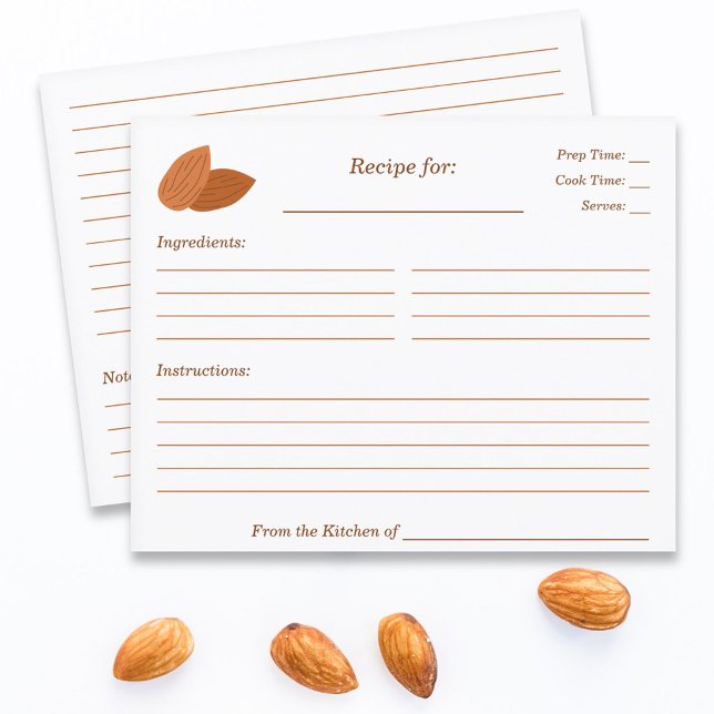 Almond Brautparty Rezept Card (Almond Recipe Card)