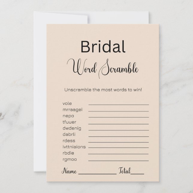 Almond Brown Bridal Word Scramble Game Einladung (Vorderseite)