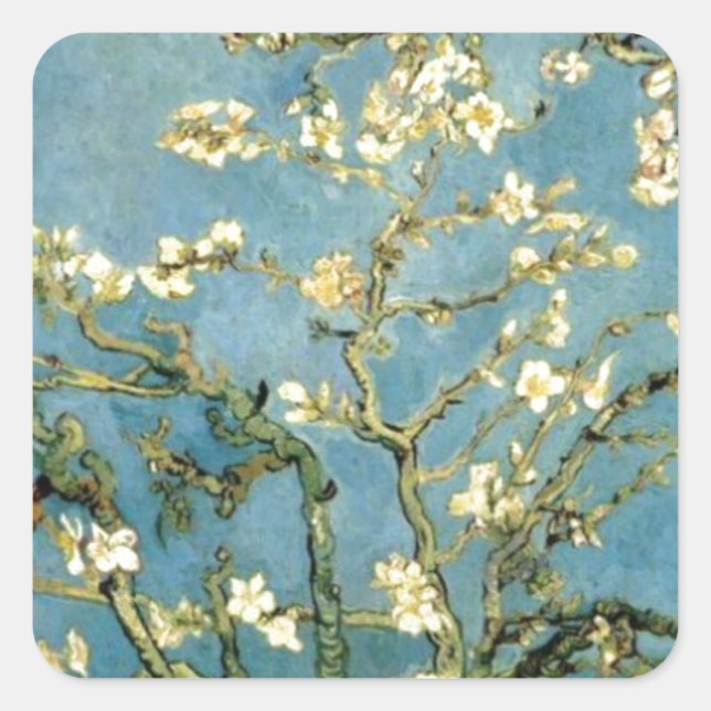 Almond Tree blühend von Van Gogh Quadratischer Aufkleber (Vorderseite)