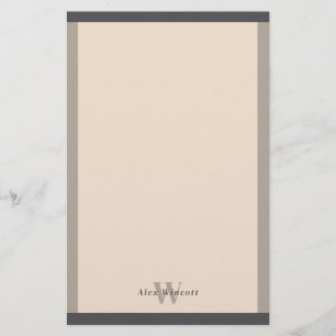 Almond Warm Gray Borders Mit Monogramm Briefpapier