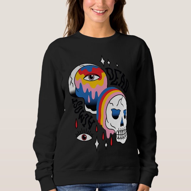 Almost Dead Weird Bizarre Skull Rainbow Sweatshirt (Vorderseite)