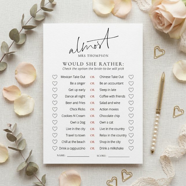 Almost Mrs Would She Rather Game Card Einladung (Von Creator hochgeladen)