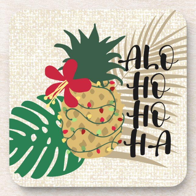 ALO-HO-HO-HA Hawaiianische Ananas Getränkeuntersetzer (Vorderseite)