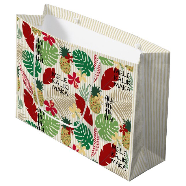 ALO-HO-HO-HA Hawaiischer Tropenurlaub Große Geschenktüte (Vorderseite Schrägansicht)