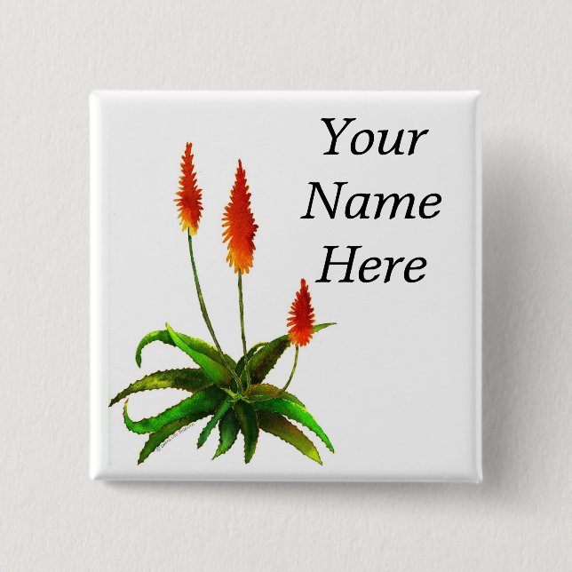 Aloe-Aquarell-Namensschild Button (Vorderseite)
