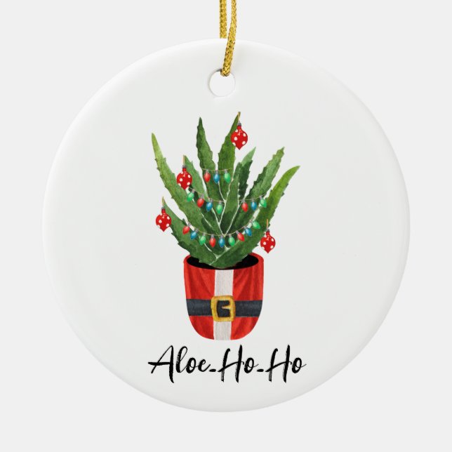 Aloe Ho Ho Santa Houseplant Weihnachten Keramik Ornament (Vorne)