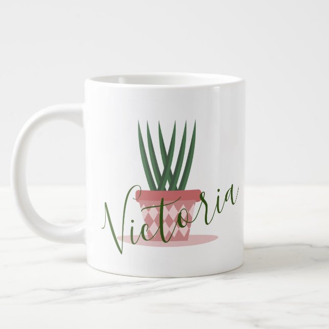 Aloe Vera Cactus Illustration Name Jumbo-Tasse (Links)