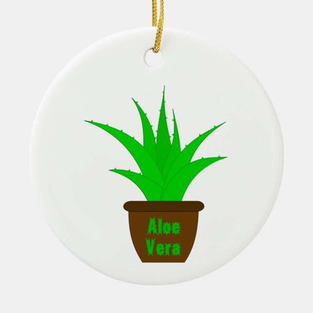 Aloe Vera mit einem Label Keramik Ornament (Vorne)