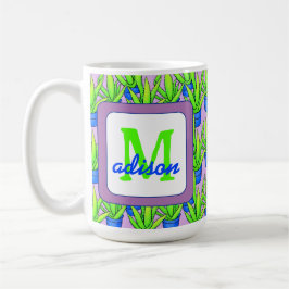 Aloe Vera Pflanze Muster Mit Monogramm Kaffeetasse