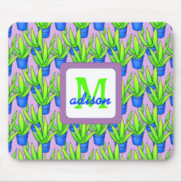 Aloe Vera Pflanze Muster Mit Monogramm Mousepad
