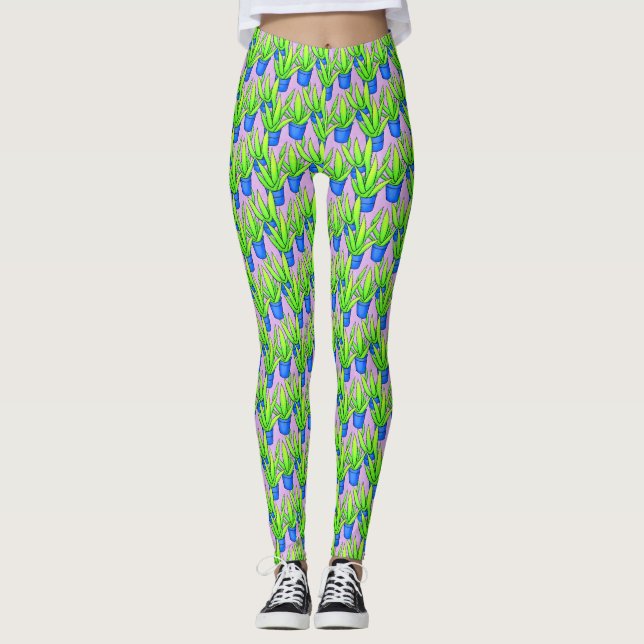 Aloe Vera Pflanze Muster Textil Leggings (Vorderseite)