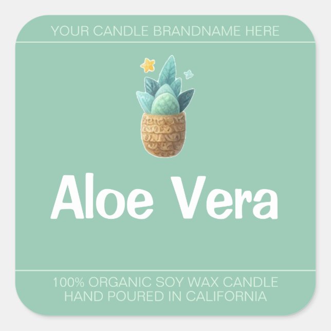 Aloe Vera Pflanze Niedlich Symbol Soy Candles Labe Quadratischer Aufkleber (Vorderseite)