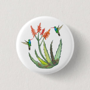 Aloe Vera Sukkulente Blume Hummingbirds Wasserfarb Button