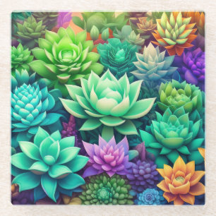 Aloe Vera und Succulents Collage Glasuntersetzer