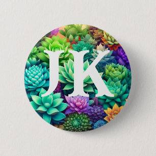 Aloe Vera und Succulents Collage Mit Monogramm Button