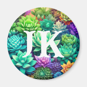 Aloe Vera und Succulents Collage Mit Monogramm Magnet