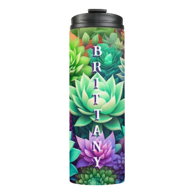 Aloe Vera und Succulents Collage Personalisiert Thermosbecher (Vorderseite)