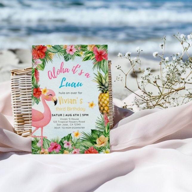 Aloha 3rd Birthday Girl - Flamingo & Blume Party Einladung (Von Creator hochgeladen)