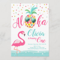 Aloha Ananas-Flamingo-Geburtstags-Einladungs-Rosa