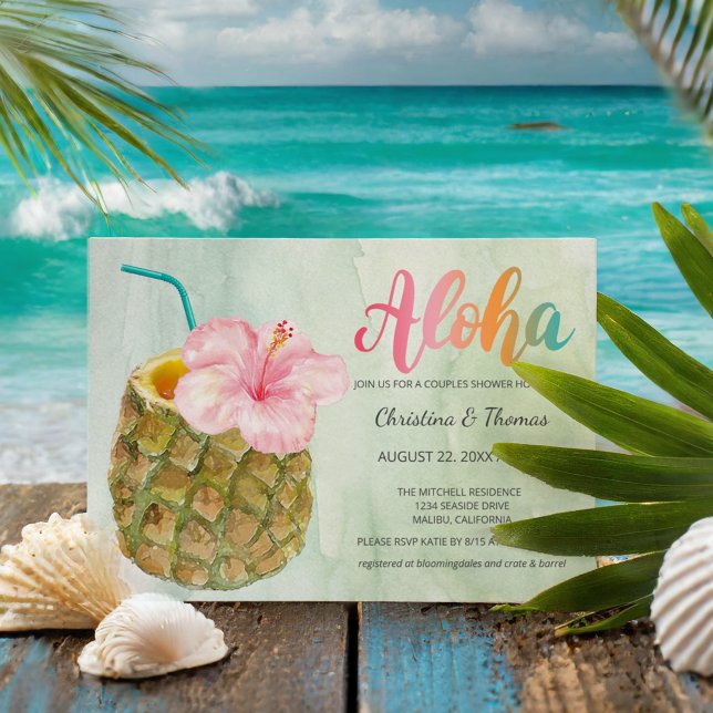 Aloha Ananas Hibiskus Tropischer Cocktail Dusche Einladung (Von Creator hochgeladen)