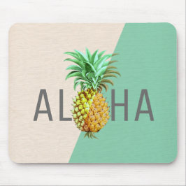 Aloha Ananas, Linen Textur Beige & Green Mousepad