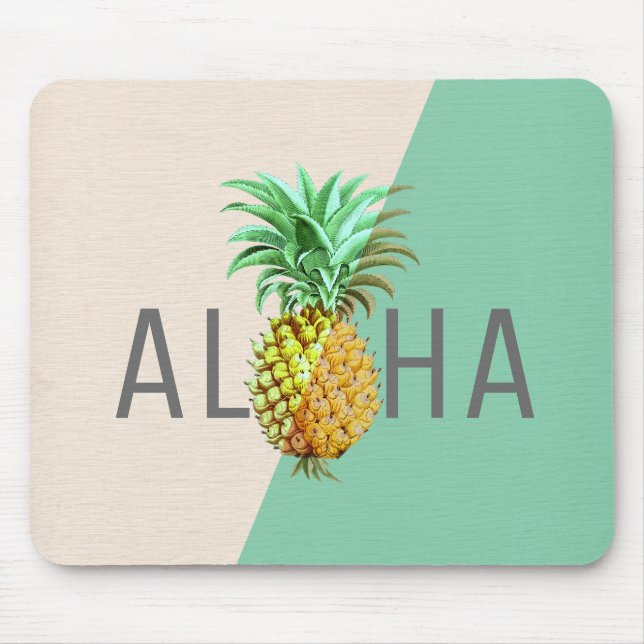 Aloha Ananas, Linen Textur Beige & Green Mousepad (Vorne)