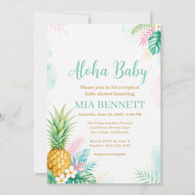 Aloha-Ananas-Tropisches-Babyshower Einladung (Vorderseite)