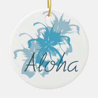 Aloha Aqua Blue Floral Keramikornament