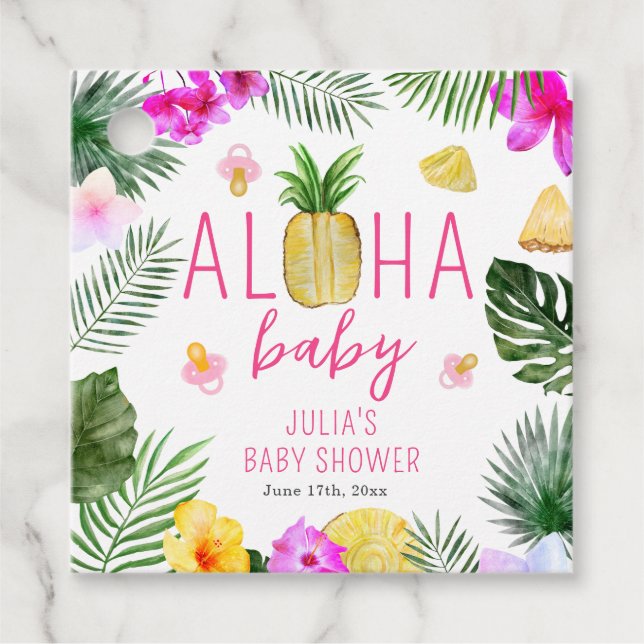 Aloha Baby Ananas & Schnullers Babydusche Luau Geschenkanhänger (Vorderseite)
