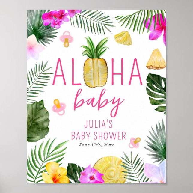 Aloha Baby Ananas & Schnullers Babydusche Luau Poster (Vorne)