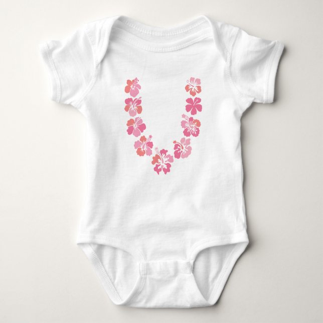 Aloha Baby-Bodysuit: Korallenrote Hibiskus-Leu Baby Strampler (Vorderseite)