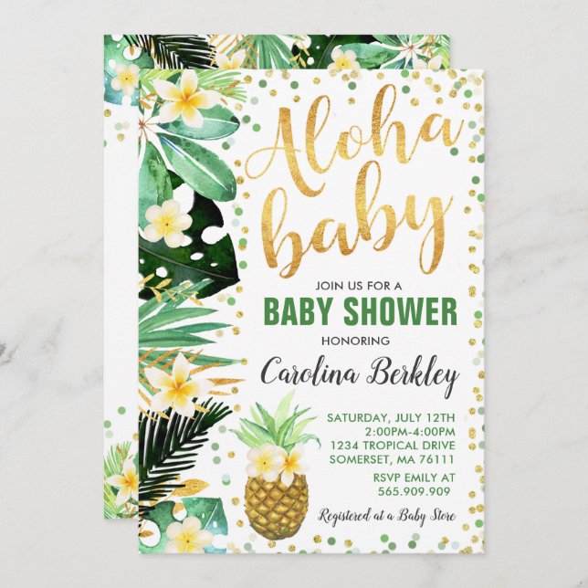 Aloha Baby Dusche Einladung Tropical Baby Dusche (Vorne/Hinten)