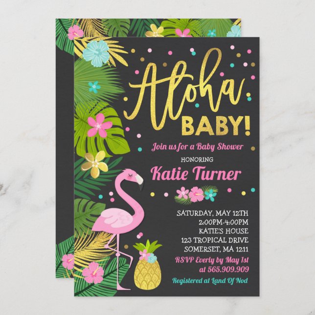 Aloha Baby Dusche Einladung Tropical Baby Dusche (Vorne/Hinten)