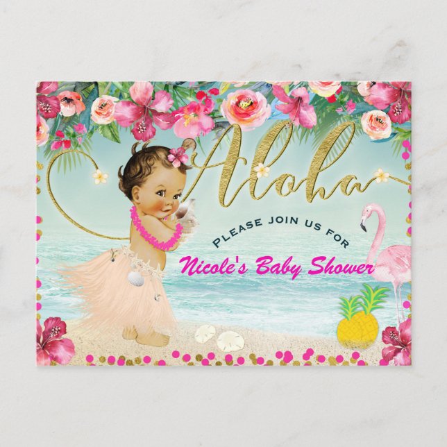 Aloha Baby Dusche Hawaiian Beach Party Retro Einladungspostkarte (Vorderseite)