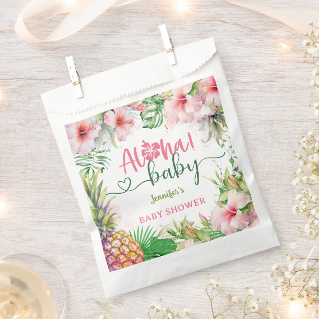 Aloha Baby Dusche Tropical Luau Girl Pink Geschenktütchen (Ausgeschnitten)